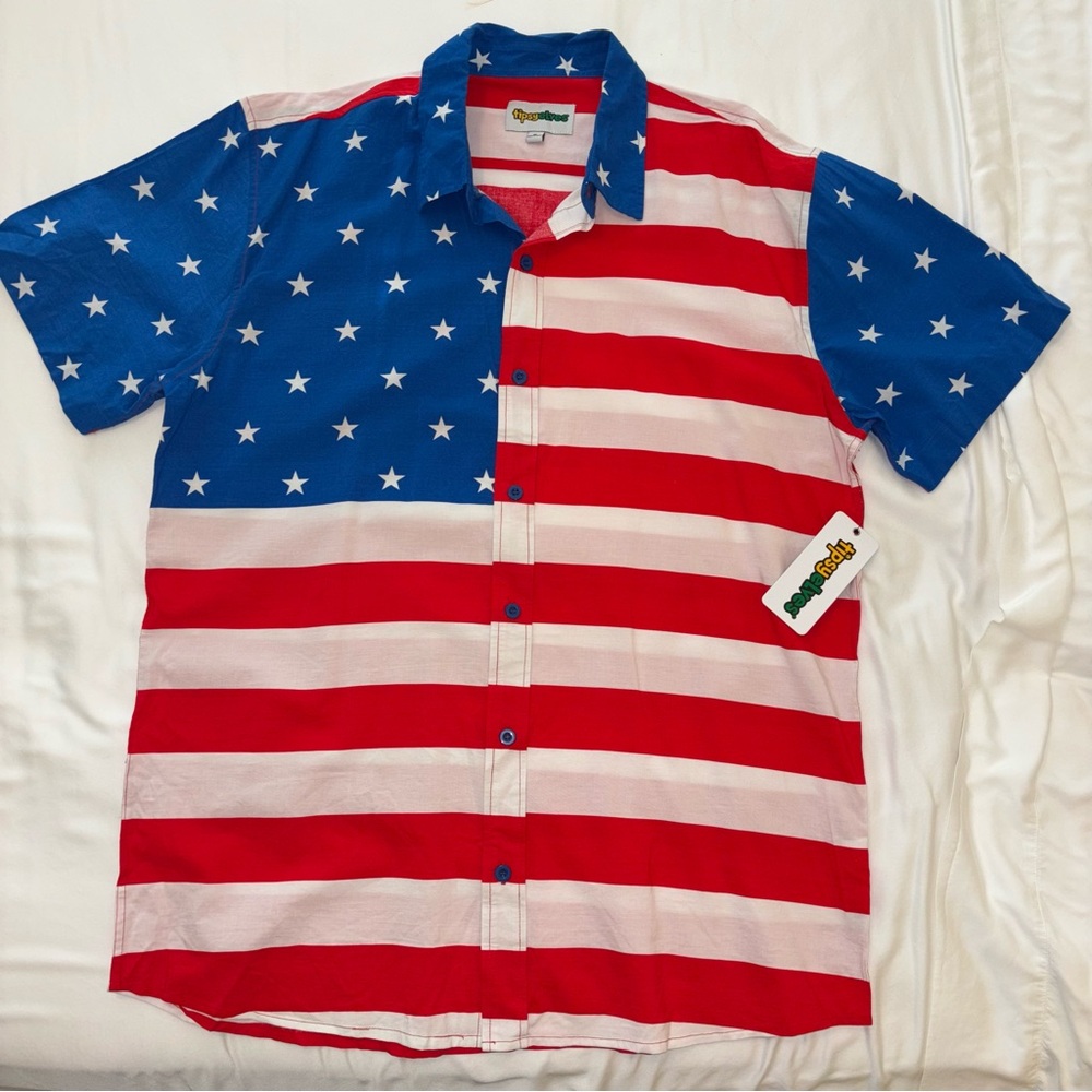 NEW Tipsy Elves American Flag Shirt Men’s Size XL USA Button Down Patriotic July